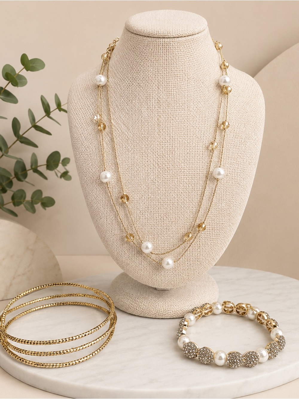 Gold Tone Necklace & Pomina Bracelet Set (BR 1313/5)